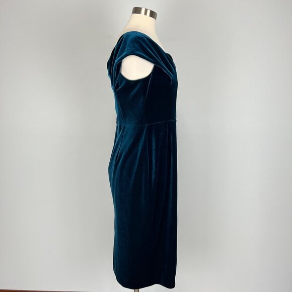 Nicholas Womans Velvet Off Shoulder Midi Dress Teal Blue Cocktail size 12 - Picture 5 of 16